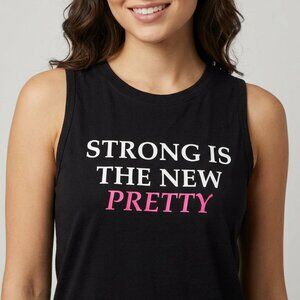 Womens Workout Racerback Tank Top Black Athleisure Strong is the New Pretty MED
